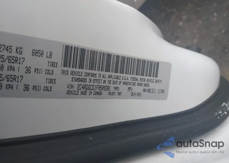 2015 Dodge Grand Caravan Sxt z USA, uszkodzony, nr VIN 2C4RDGCG1FR509381